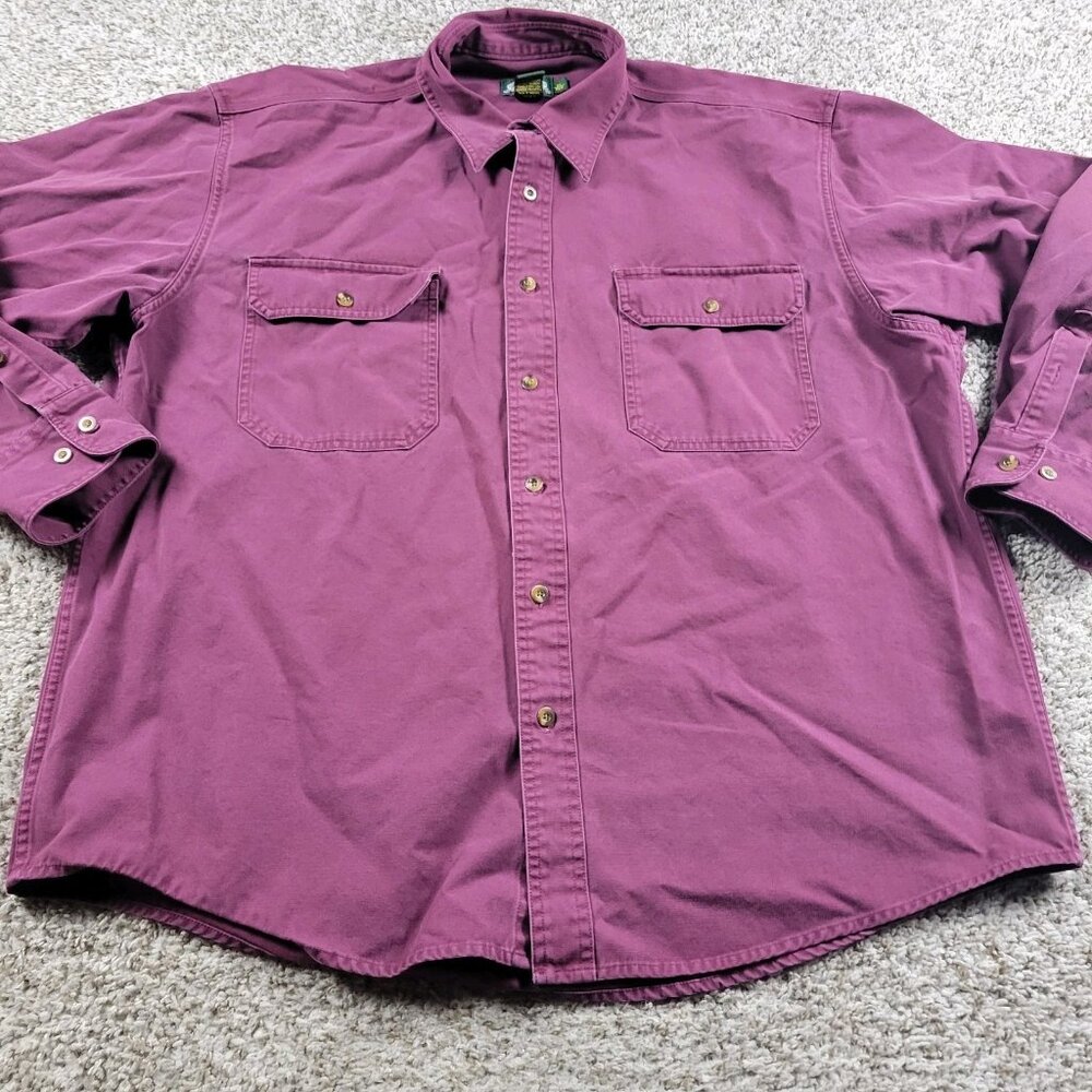 Cabelas Shirt Mens XL Burgundy Khaki Casual Canvas Outdoor Button Up